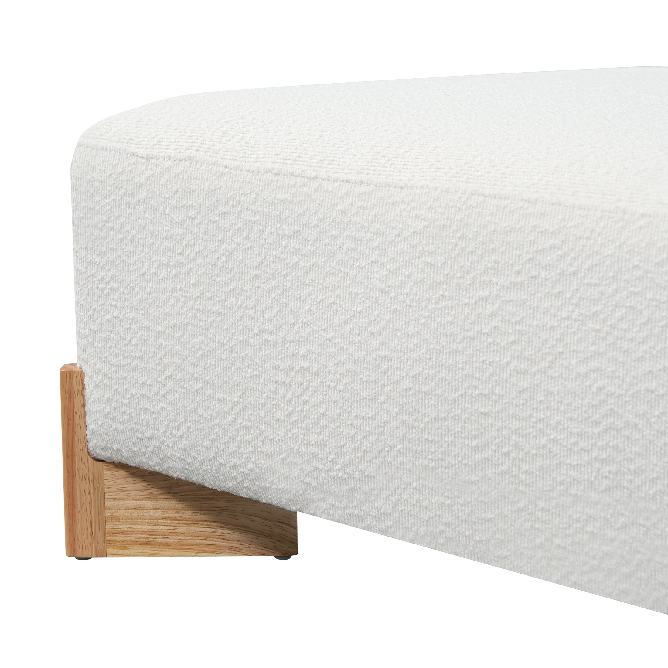 Christopher Knight Home Square Boucle Upholstered Ottoman with Solid Wood Legs, Ivory