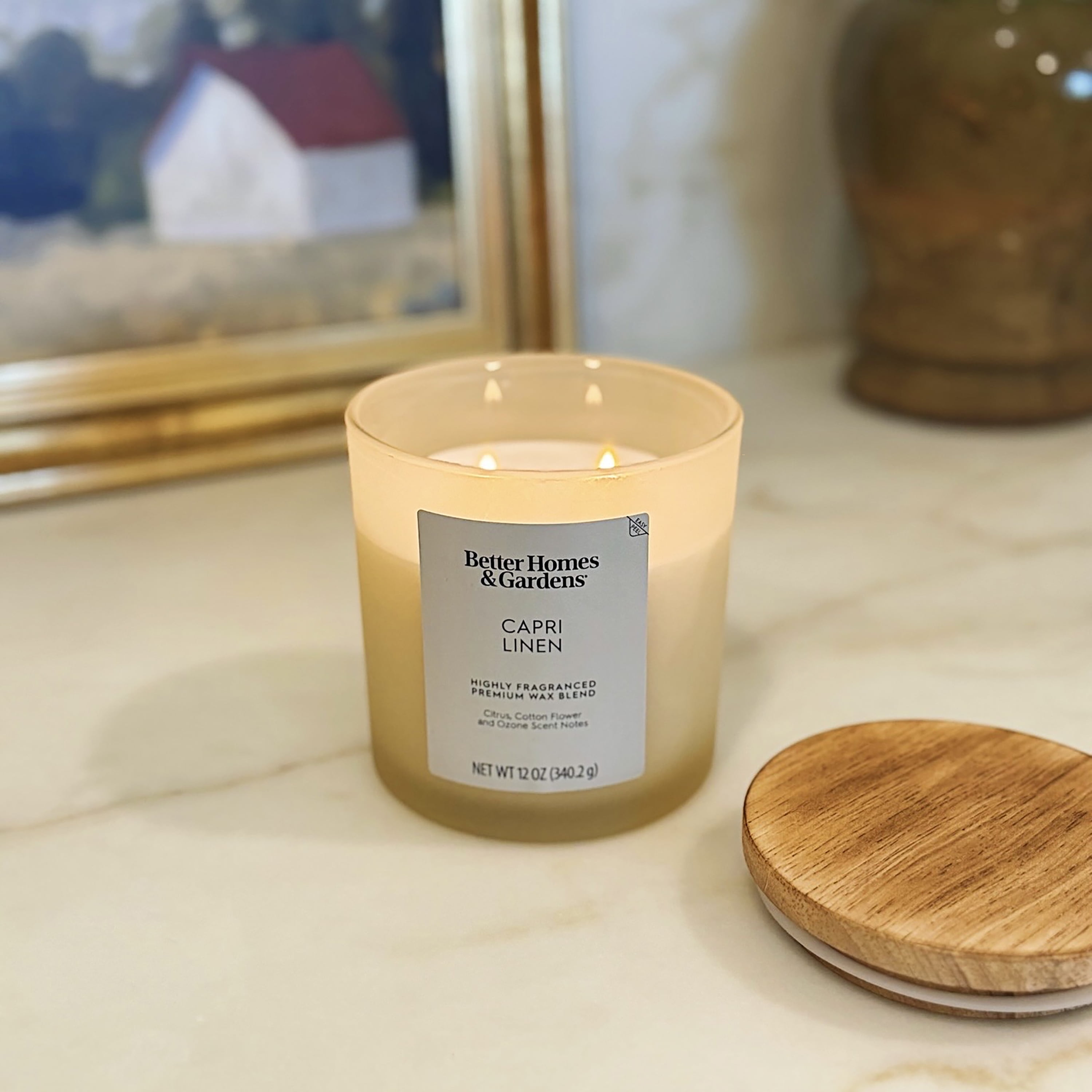 Better Homes & Gardens Capri Linen Scented 2-Wick Frosted Jar Candle 12oz.