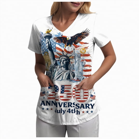 UngA Women's America 250 Printed Casual T-Shirt United States 250Th Anniversary Patriotic Women's Tshirts (White,L)