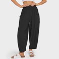 thumbnail image 4 of RYRJJ Women Linen Boho Pants Summer Casual Loose High Waist Cargo Lounge Harem Pant Trendy Beach Travel Vacation Trousers with Pockets(Black,M), 4 of 8