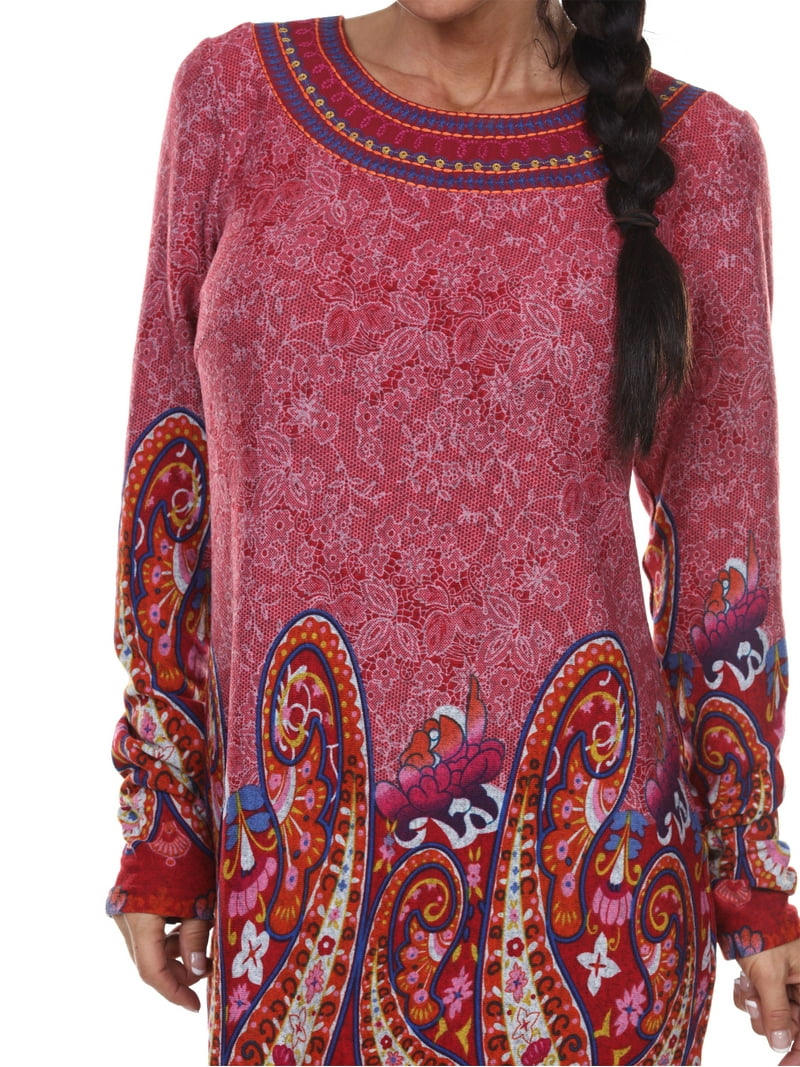 white mark women's sandrine embroidered sweater dress Women's White Mark Sandrine Embroidered Sweater Dress, Large Red