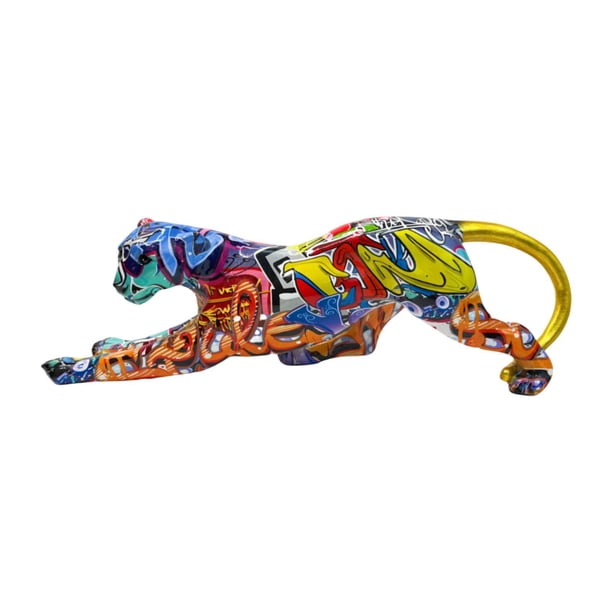 Figura de leopardo, escultura animal, adorno de mesa decorativo, 40,5 x 11 x 13 cm Estilo A
