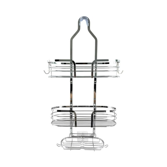 Stainless Steel Shower Organizer Over Shower Head with 3-Tier Shelves, Hooks, Soap Rack & Towel Holder — Versatile Bathroom Storage for Easy Access and Stable Wall Mounting