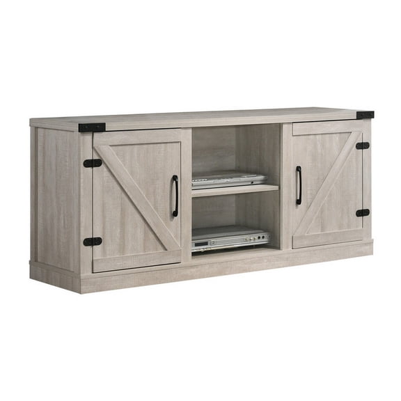 Benjara Olv 58" TV Media Center Console- Barn Sliding Cabinet Doors- Light Gray