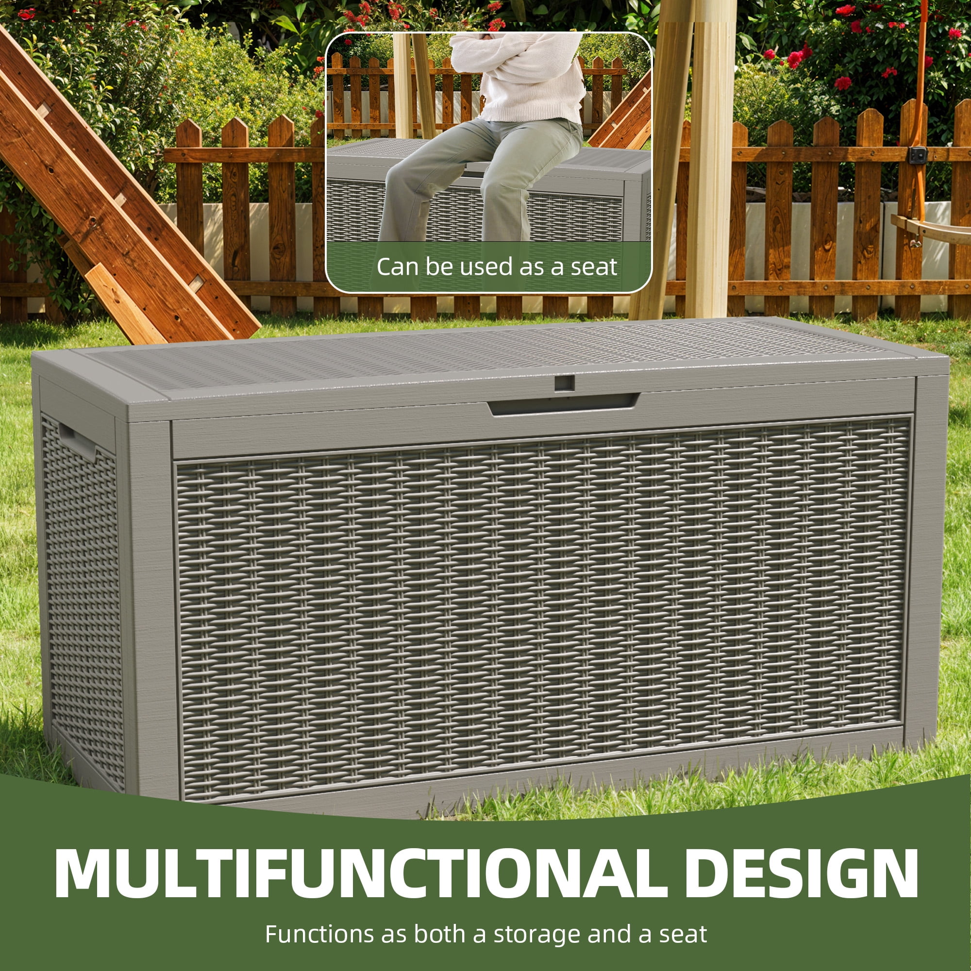 Uforic 60 Gallon Outdoor Resin Deck Box,Weatherproof&Lockable Rattan Storage Box for Garden Patio, Light Brown