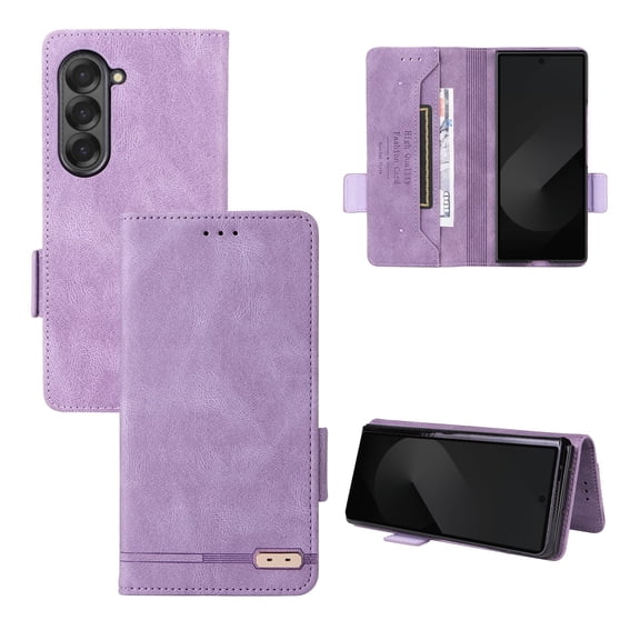 Allytechgroup RFID Blocking Credit Card Slot Shockproof PU Leather Flip Bumper Protective Back Cover Wallet Cell Phone Case for Samsung Galaxy Z Fold 6, Purple