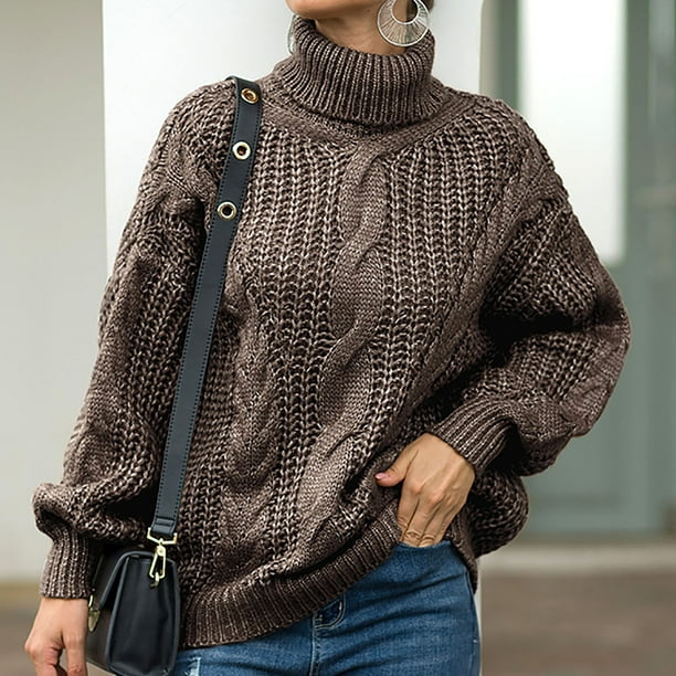 Sueteres Para Mujer Sueteres de Otono Invierno Sueter de Cuello Alto Sueter de Punto de Manga Larga Solido Informal Abrigo Odeerbi ODB178271 Walmart en linea