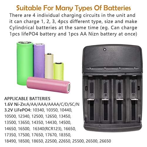 Cargador de Batería Universal Smart HyperPS USB para Baterías LiFePO4 de 3.2V con 4 Piezas 3.2V LiFePO4 14430 4/5 AA 14 x 43mm Batería Recargable 400mAh