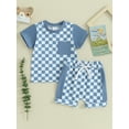 thumbnail image 2 of Liacowi Toddler Kids Boys Summer Clothes Checkerboard Plaid Short Sleeve T-Shirt Elastic Waist Shorts Set 2Pcs Baby Beach Checkered Outfit, 2 of 9