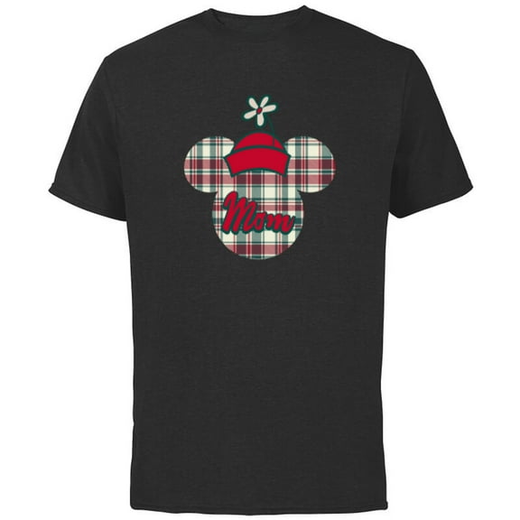 Disney Minnie Mouse with Hat Christmas Holiday Plaid for Mom - Short Sleeve Cotton T-Shirt for Adults - Customized-Black