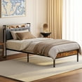thumbnail image 3 of Aiho Twin Bed Frame Storage Headboard, Metal Platform Bed for Bedroom, Dark Grey, 3 of 10