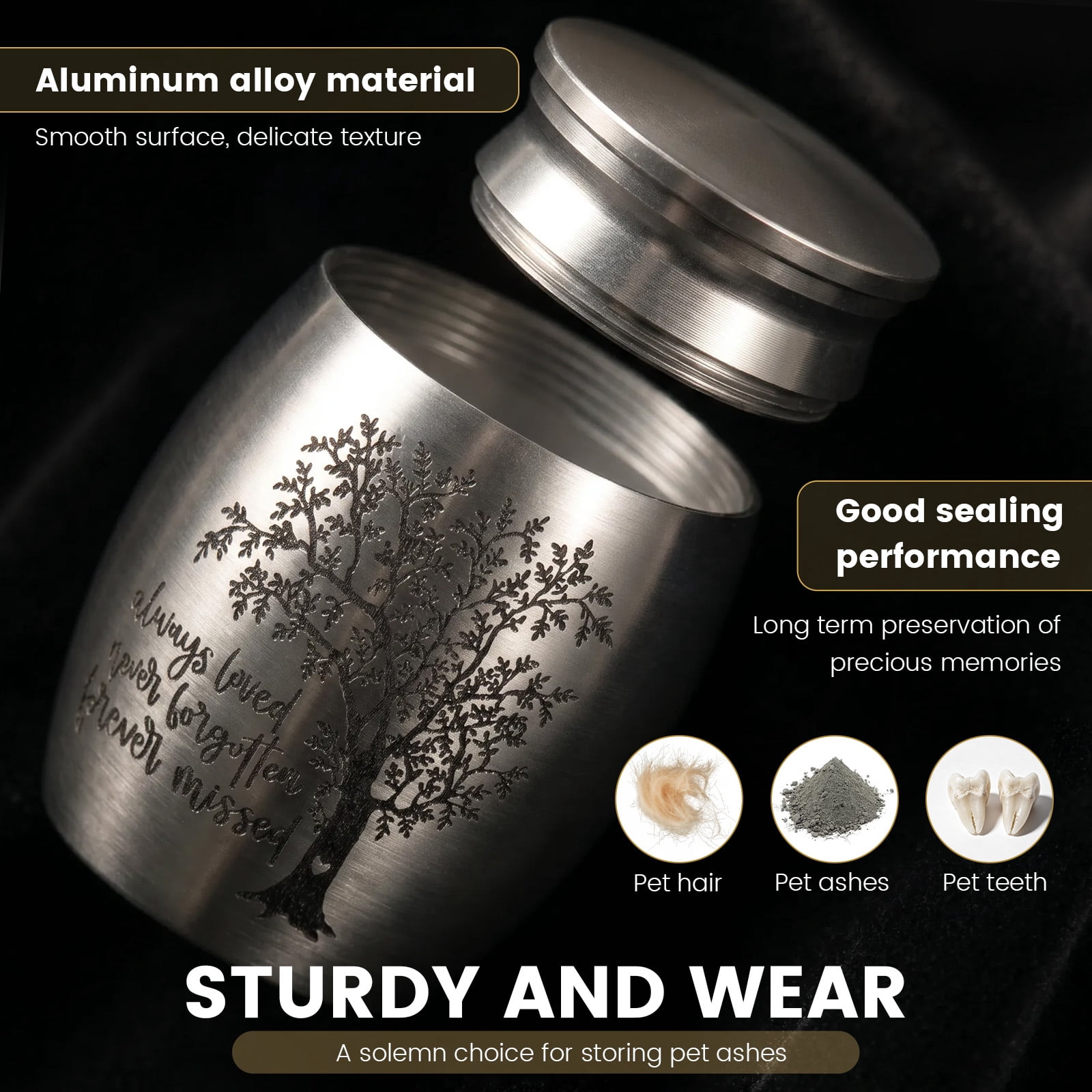 4pack Mini Cremation Urn Aluminum Memorial Keepsake with Tree of Life Design Small Funeral Urn for Human or Pet Ash Gift for Pet Lover (Silver+Black)