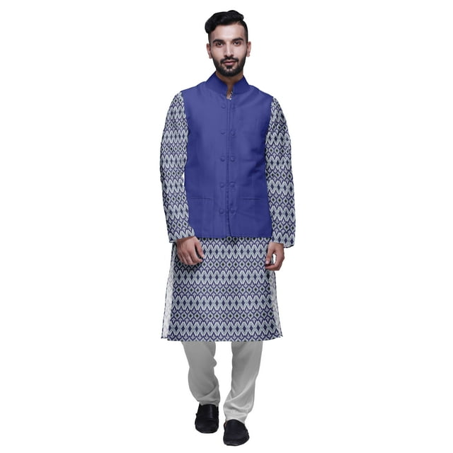 Atasi Kurta Pyjama pour Homme Veste Col Mandarin Indien Imprimé Ensemble de Tenue Ethnique