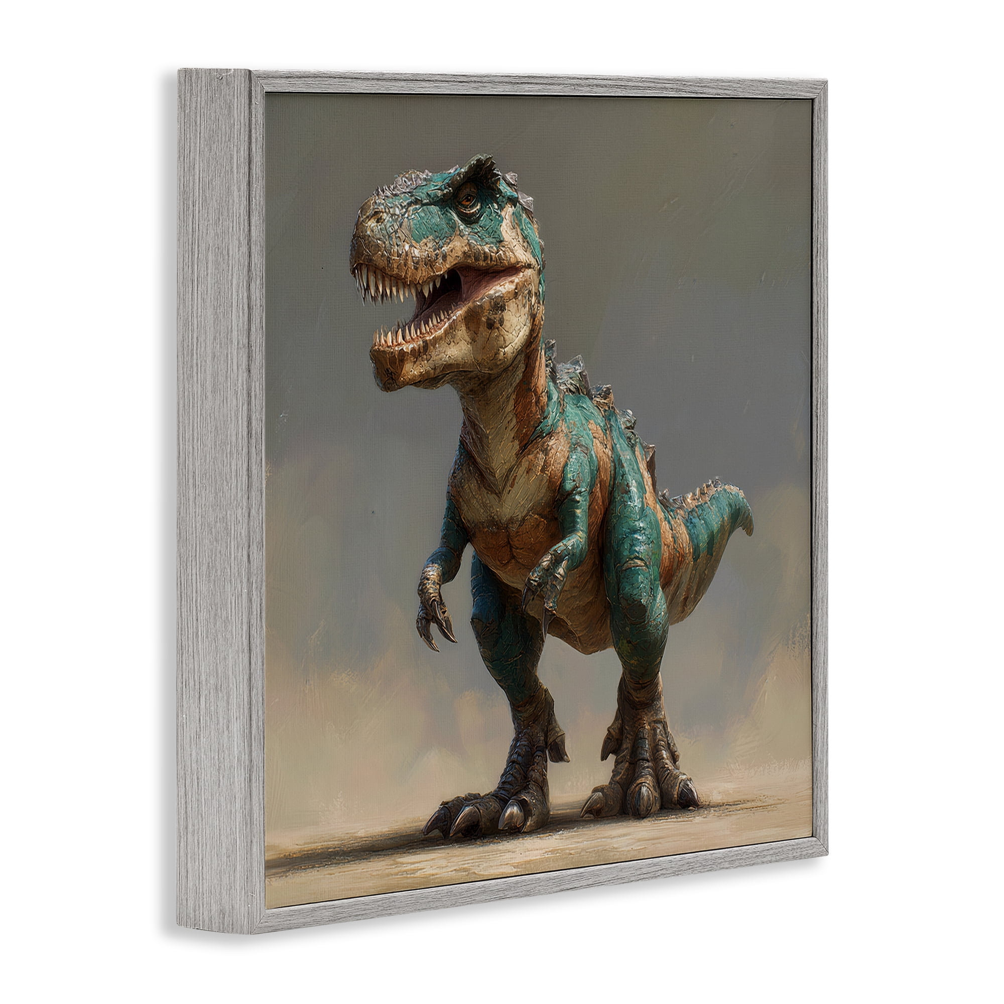 Stupell Industries Turquoise T-Rex Study Gray Framed Giclee Art, design by Wumples