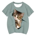 thumbnail image 2 of FAOWME Toddlers Kids Girls T Shirt Short Sleeve Round Neck Cute Cat Print Comfortable Breathable Top For Casual Daily Wear,Mint Green,8-9 Years, 2 of 4