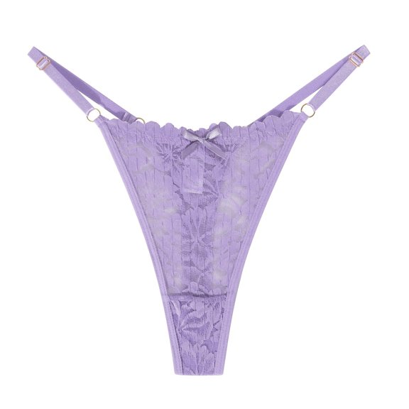 Women's Panties Comfortable Lace Low Rise Thong with Bow Tie and Hollow Out Design for Everyday Wear Purple L