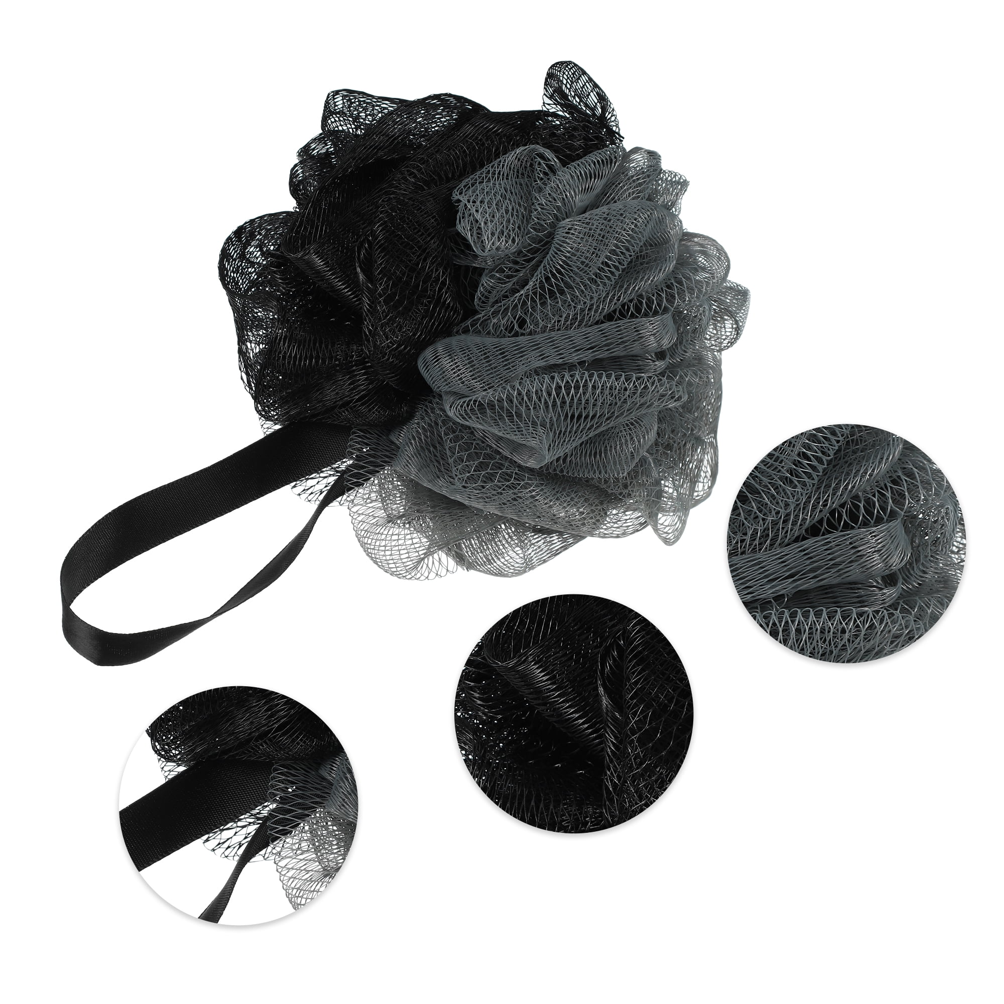 Unique Bargains Bath Shower Loofah Sponge Body Puffs 5.31"x4.33" 1 Pc Deep Gray, Black