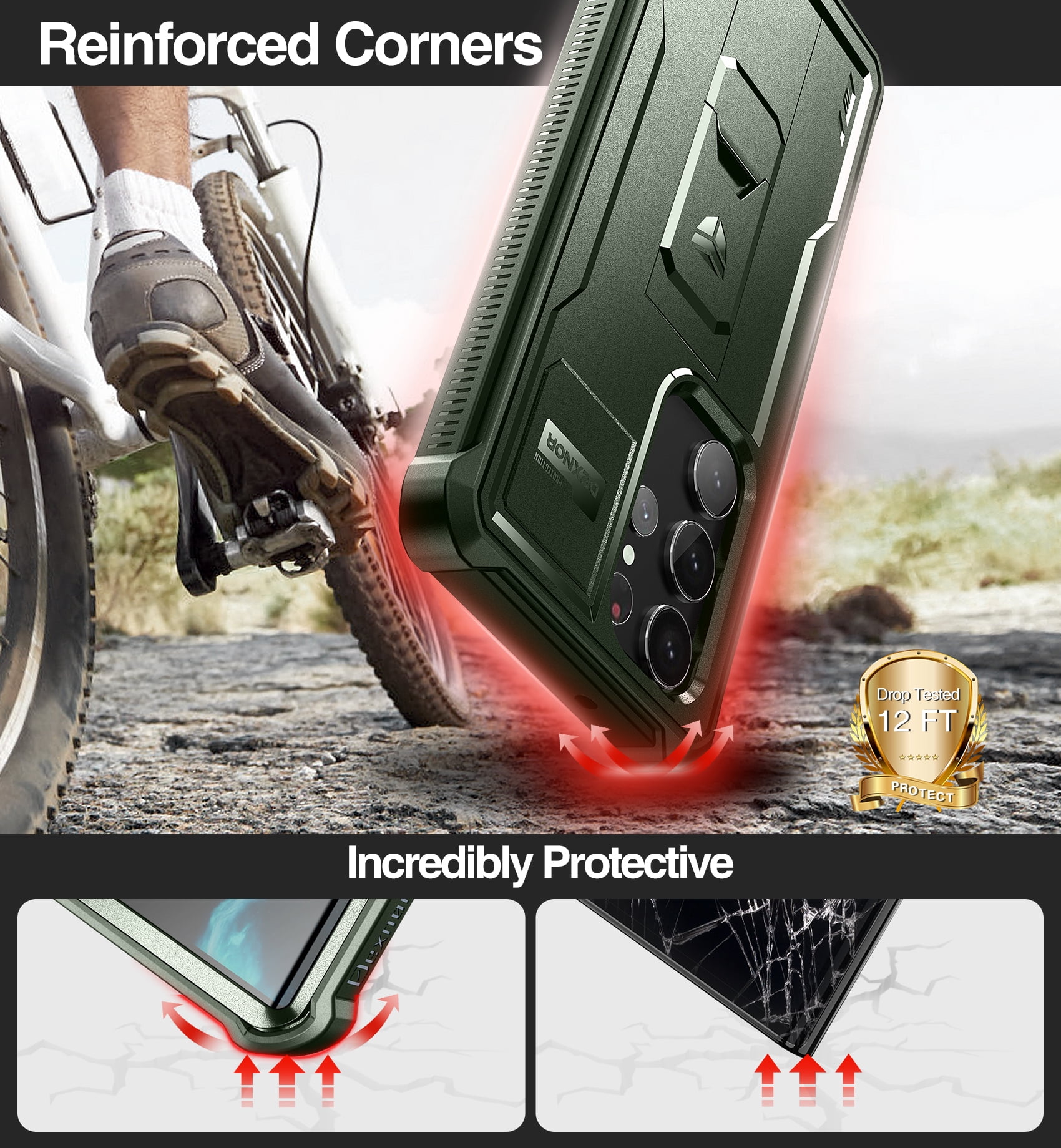 Dexnor for Samsung Galaxy S23 Ultra Case, Double Front Frame & Stand, Shock Absorber Technology Drop Protection, Robust Mobile Phone Case, Shockproof Protective Case - Green