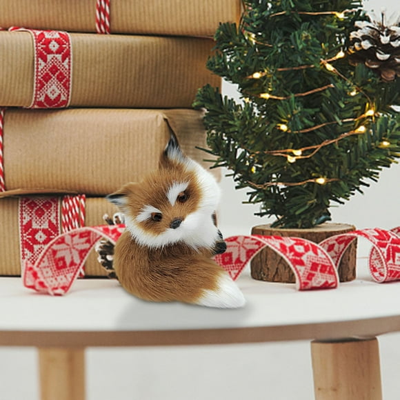 Fox Plush Toy, Realistic Mini Fox Pendant Ornament, Soft Plastic Artificial Wool Handcrafted Figurine for Home Decor Gift