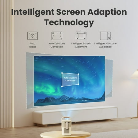 Yaber - T2 Plus Portable Projector, Built-in battery, JBL Dolby Audio Native 1080P Auto Focus & Keystone WiFi6 Bluetooth - Cream