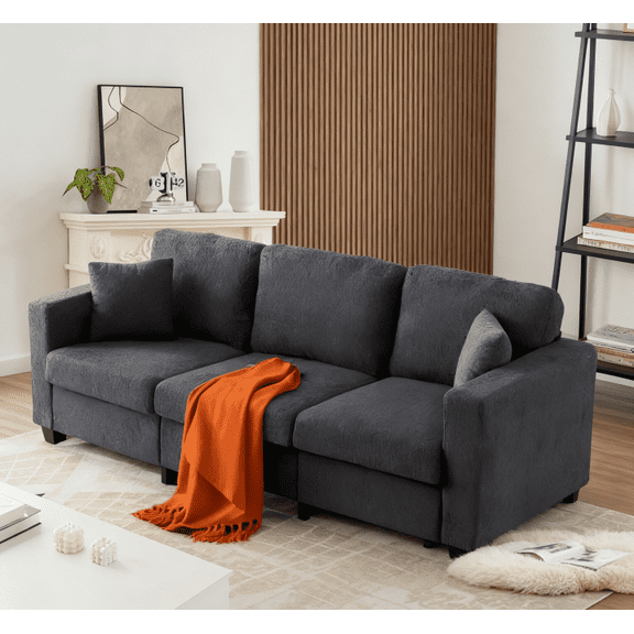 BSHTI 86.5" Teddy Fabric Sofa with 2 Pillows, Extra-Wide Deep Seat, Modern Style for Living Room/Bedroom/Office(Beige)