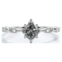 JeenMata Unique .65 Carat Round Cut Natural Salt and Pepper Diamond Dainty Modern Engagement Ring in 18k White Gold over Silver