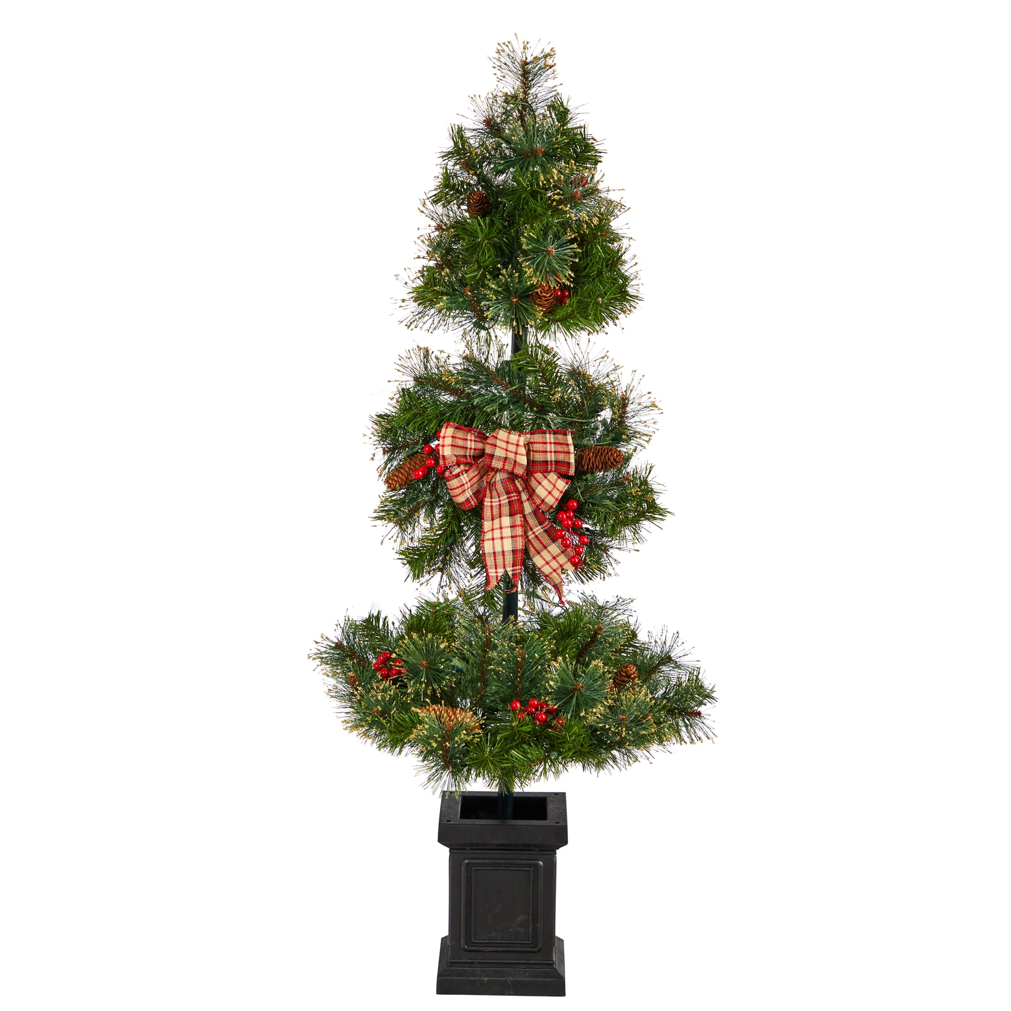 Nearly Natural 4' Green Artificial Christmas Topiary Tree with Berries Prelit 70 Clear LED Lights