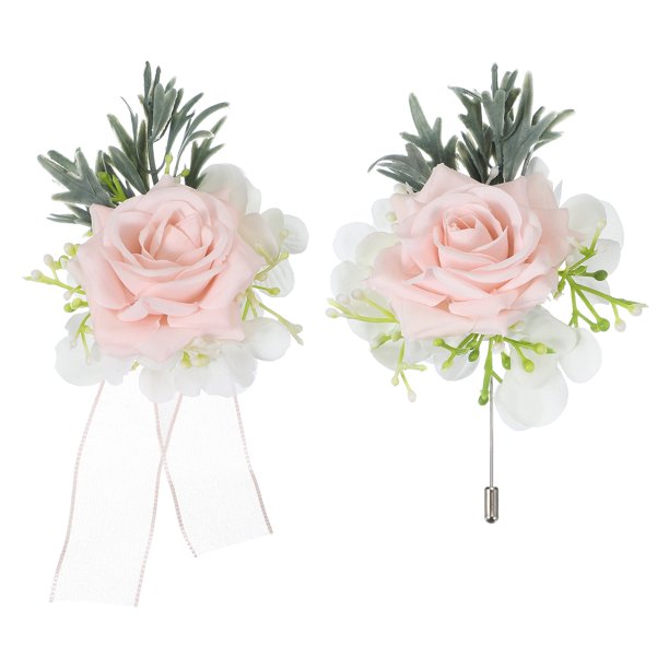 Conjunto de Corsage de Muñeca Rosa y Boutonnieres Uxcell, Corsage de Flores Artificiales para Boda Novia Novio Ceremonia Aniversario Baile Fiesta