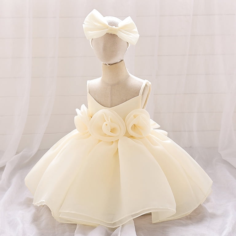 Girls Summer Dress Party Girls Dress Sleeveless Solid Color Flower Birthday  Party Dress With Headband Toddler Girls Fall Outfits - Walmart.com