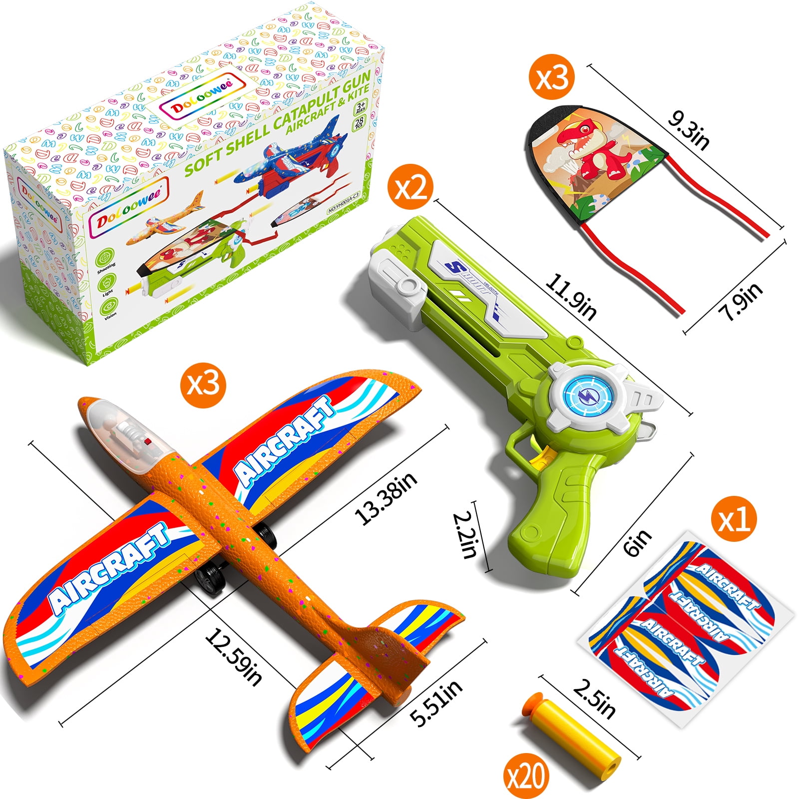 8 Pcs Airplane Toy,12.6" Toy Airplane ,Flying Toys for Age 3-12 Years Old(13.59"x3"x8") (13.59"x3"x8") Green+Red