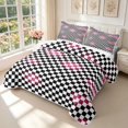thumbnail image 3 of Manfei Checkered Art Twin Quilt Set,Geometric Plaid Twin Coverlet Set,Black White Pink,2-Piece,1 Bedspread and 1 Pillowcase, 3 of 7