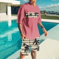 thumbnail image 2 of VBTAPA Mens Casual 2 Piece Outfits Tropical Printed Crew Neck Short Sleeve T Shirts and Shorts Tracksuit Set Summer Jogging Workout Sets Sales of Today Pink L, 2 of 6