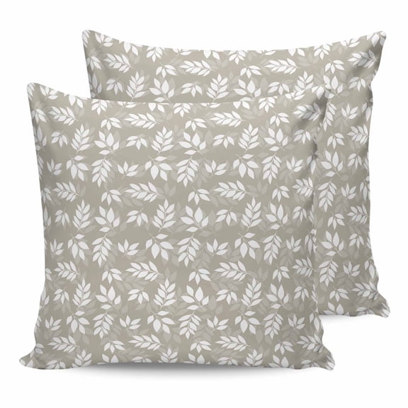 Beige White Leaves 18x18 Pillow Covers Set of 2, Spring Pastoral Rustic Botanical Throw Pillow Covers Decorative Couch Cushion Case, Microfiber Square Pillowcases for Bedroom Car Living Room