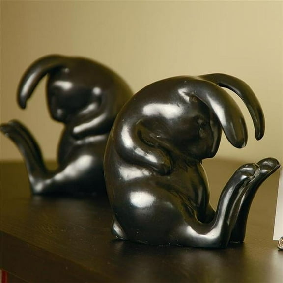 SPI Home Pair of Black Enamel Finished Brass Rabbit Bookends