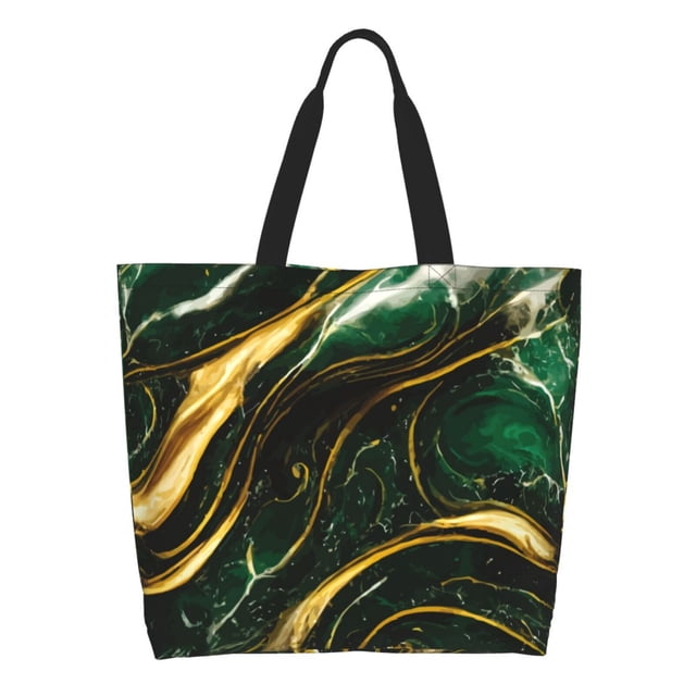 Balery Green Marble Bolsa Tote Estilo Estético con Cremalleras, Bolsa de Hombro, Bolsa de Compras Grande y Plegable