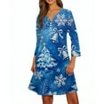 thumbnail image 4 of Christmas Dresses for Women Women's Christmas Printed Fashionable V-neck Button Seven Part Cuff Pocket Dress for Holiday Party,Blue,XL, 4 of 4