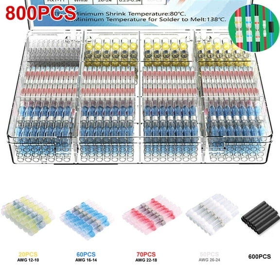 800Pcs Solder Seal Wire Connectors and Heat Shrink Tube Sleeves Kit