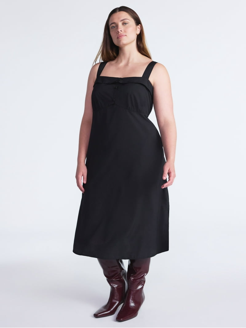 knee length dresses for ladies Everlane Knit Square-Neck Midi Dress in Deep Taupe, Size XXL, Cotton/Viscose main image 0