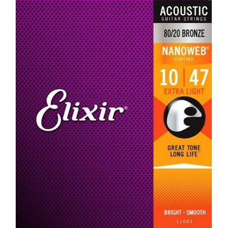 Elixir Nanoweb 80/20 Bronze Extra-Light Gauge Acoustic (Best Price Elixir Acoustic Guitar Strings)