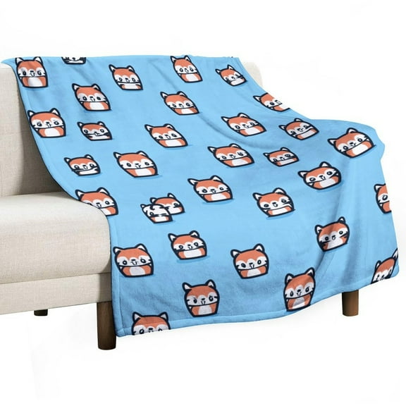 Cute Fox Pattern Blue Soft Print Blanket Throw Blankets Warm Cozy Lightweight Couch Blanket Stuff Gifts for Women Girls Kids Mom Teens Boys