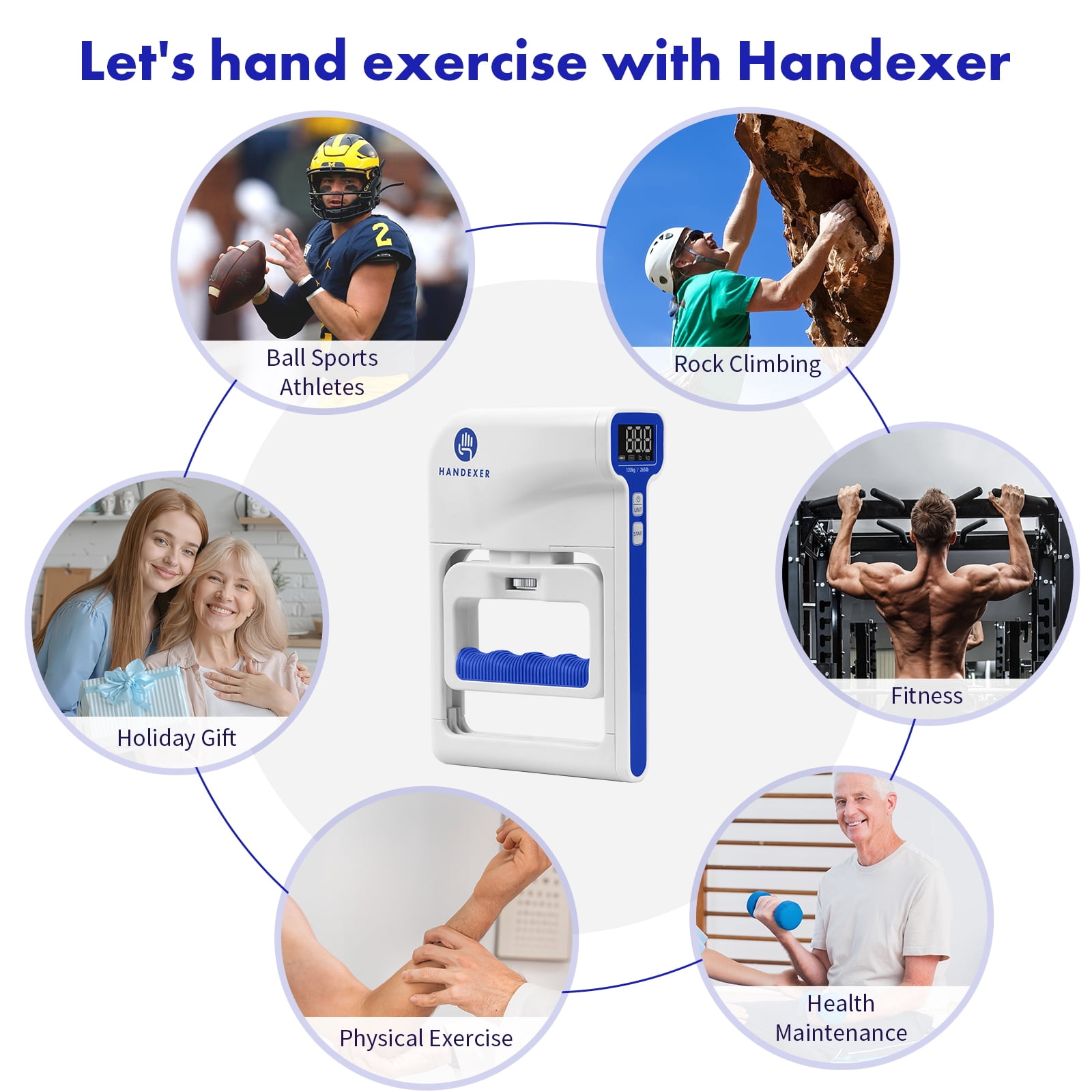 ‎Handexer Grip Strength Tester 265lb/120kg, Digital Hand Dynamometer FDA Registered with Backlit LCD for Grip Strength Testing and Training