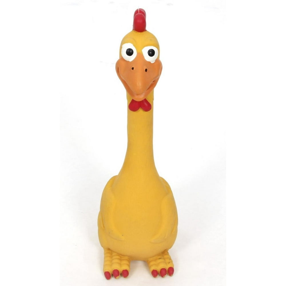 Yellow and Orange Chicken Shaped Squeaky Latex Puppy Dog Chew Toy