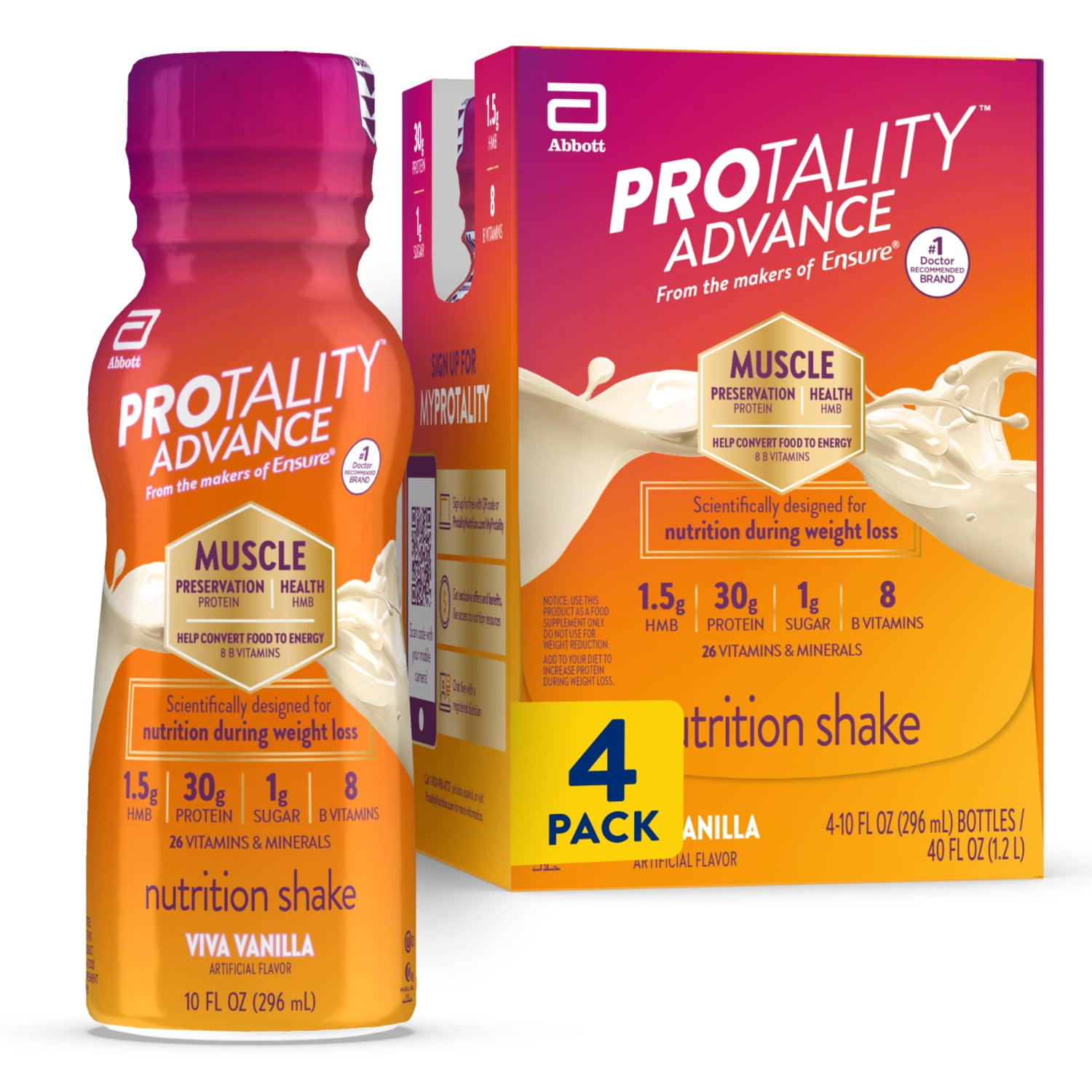 PROTALITY Advance Nutrition Shake, Viva Vanilla, 10-fl-oz Bottles, Pack of 4