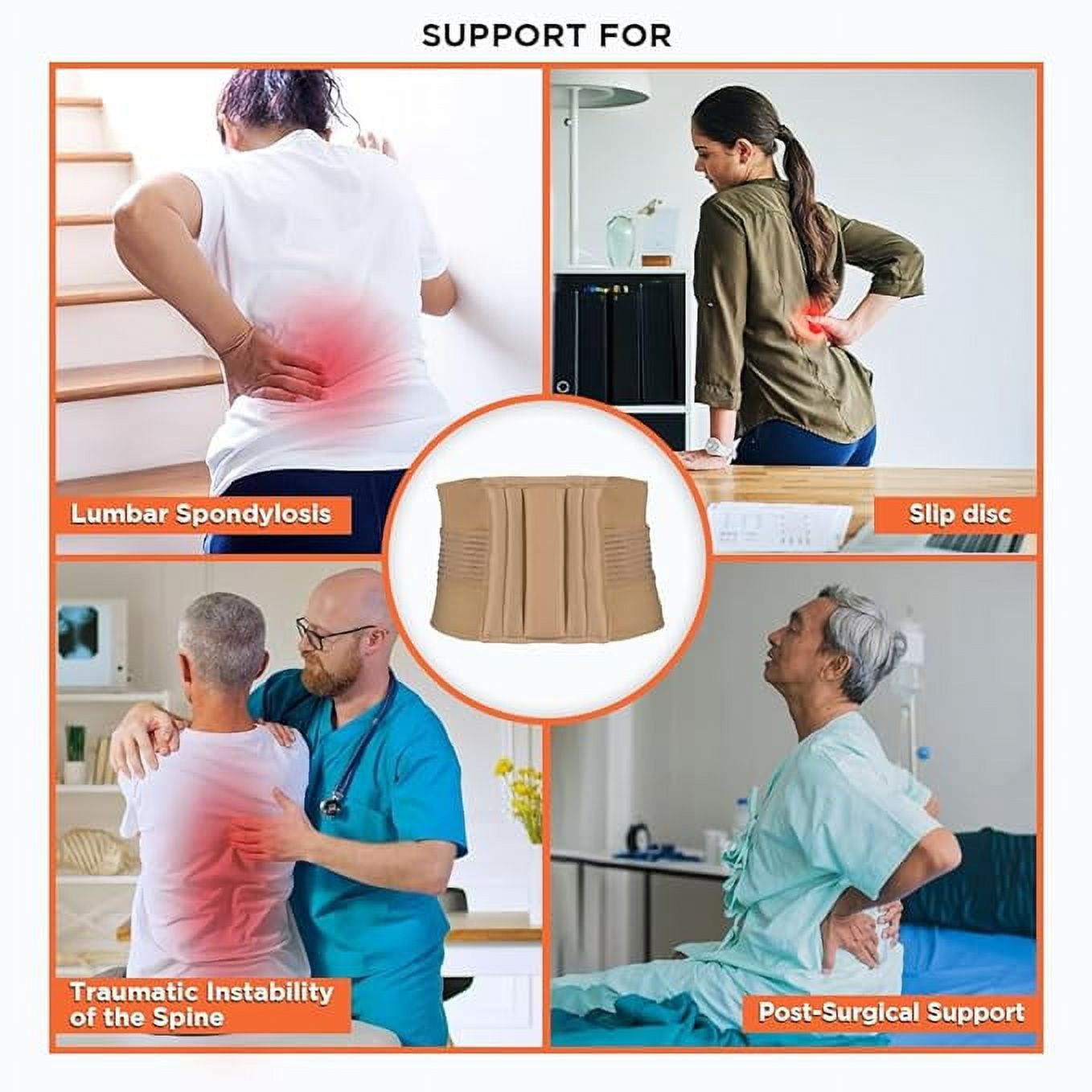 Lumbar Belt (Mild Support), Back Support for the Lumbar Spine, Pain Solution for Back and Abdomen - L (Beige)