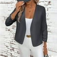 thumbnail image 6 of XPMWRP Women's Solid Color Casual Lightweight Jackets Ruched 3/4 Sleeve Open Front Work Office Blazer Suit Lapel Coat Gray M, 6 of 9