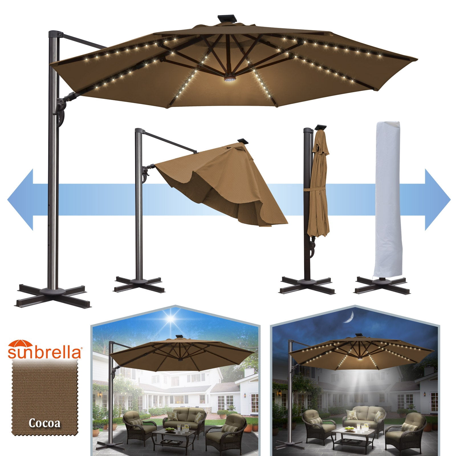 SUNNYOUTDOOR 11.5 FT Sunbrella Umbrella Cantilever Big Roma Umbrella Hanging Offset Parasol UV+ Waterproof Umbrella