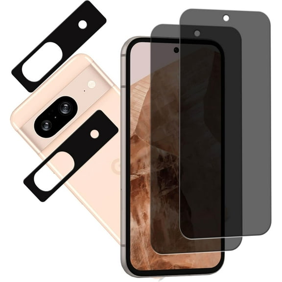 Privacy Screen Protector Designed For Google Pixel 8a Anti Spy Private Tempered Glass Film 2-Pack Camera Lens Protector Film 2-Pack
