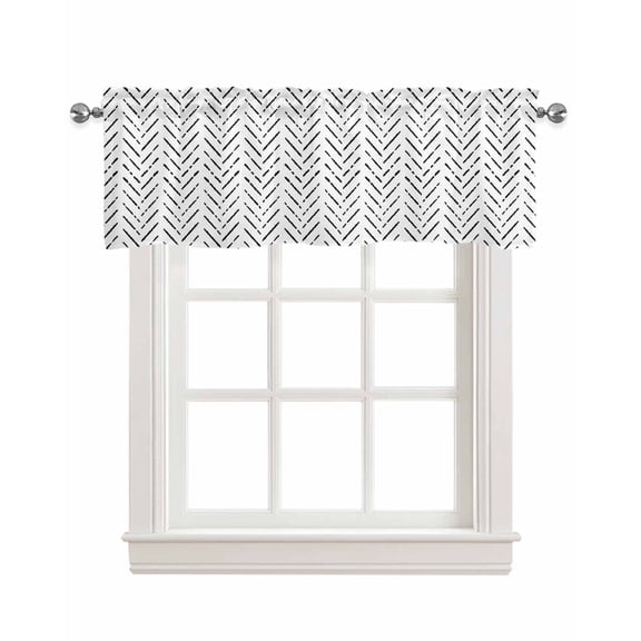 Black White Striped Linen Curtain Valance for Bedroom/Bathroom/Kitchen/Office/Living/Dining Room Window,Contemporary Minimalist Geometric Pocket Topper Drapes Decorative Cafe Drapery Panel 42"x12"