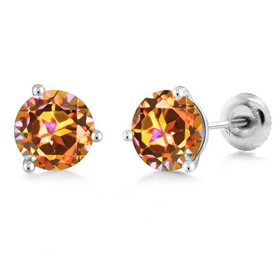 Gem Stone King 18K White Gold 2.00 Ct Round 6mm Ecstasy Mystic Topaz Martini Stud Earrings for Women Men