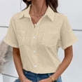 thumbnail image 6 of HongQid Women's Casual Short Sleeve Button Down Shirts Cotton Blouses V Neck Casual Tunics Solid Color Tops with Two Pockets, 6 of 7